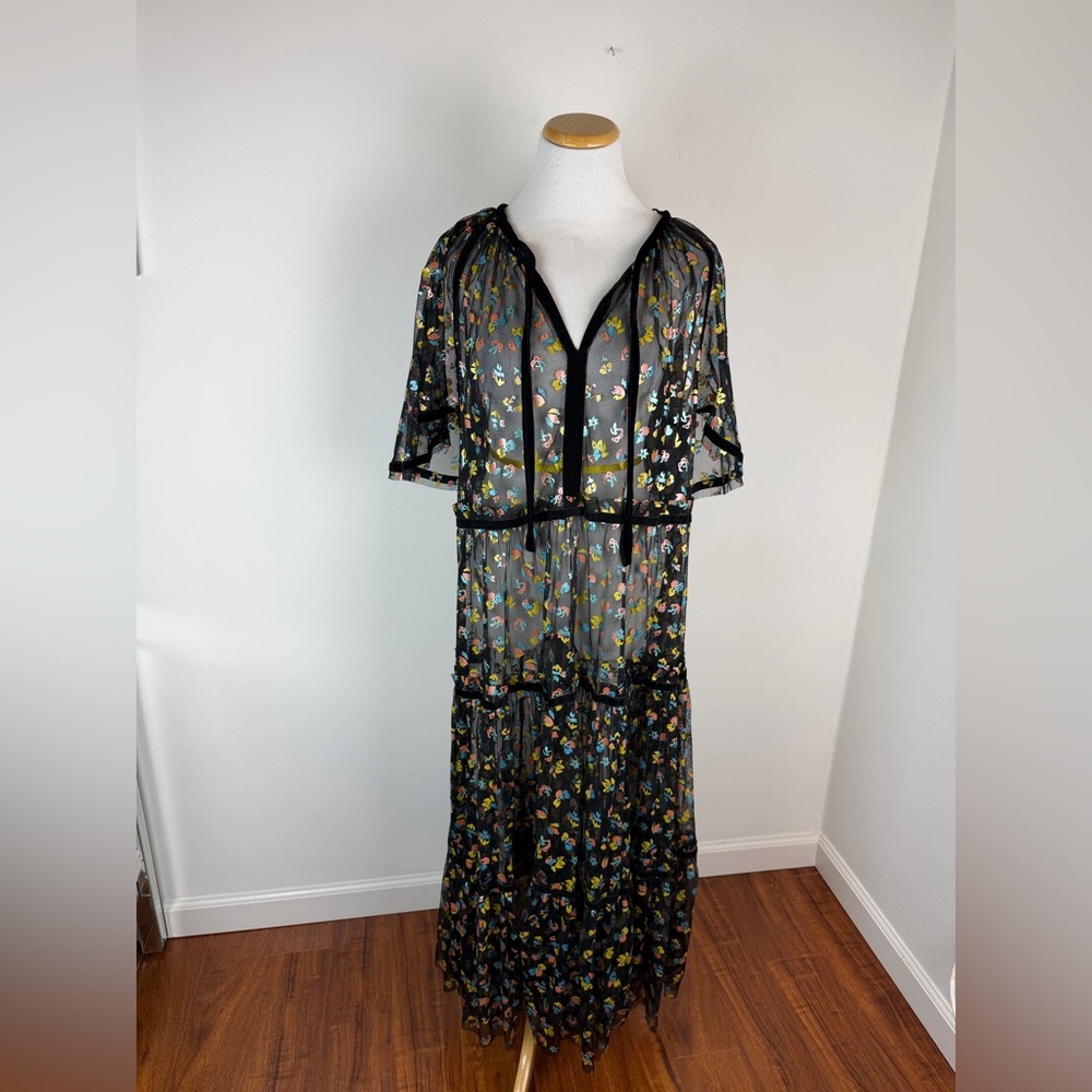 Free People Practical Magic Midi Dress Black Floral Mesh Sheer Size L - Picture 5 of 8